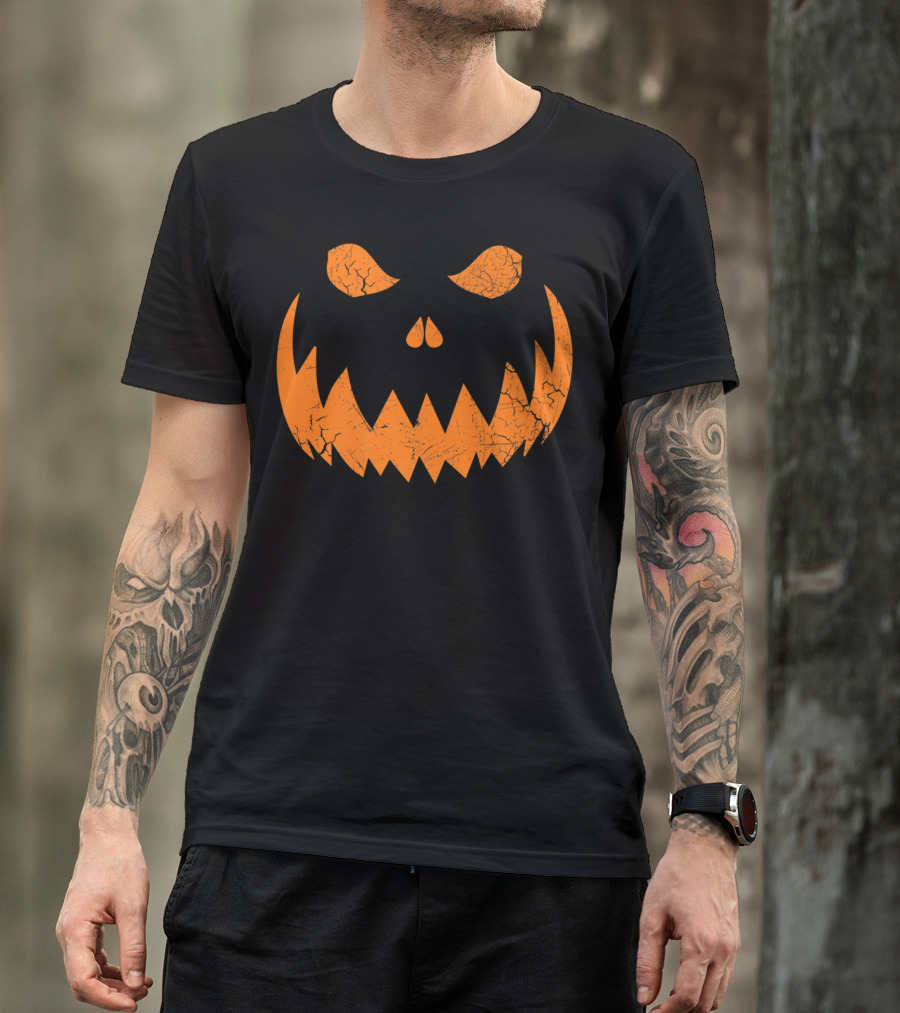 Sinister Distressed Scary Halloween Jack O Lantern Face T-Shirt