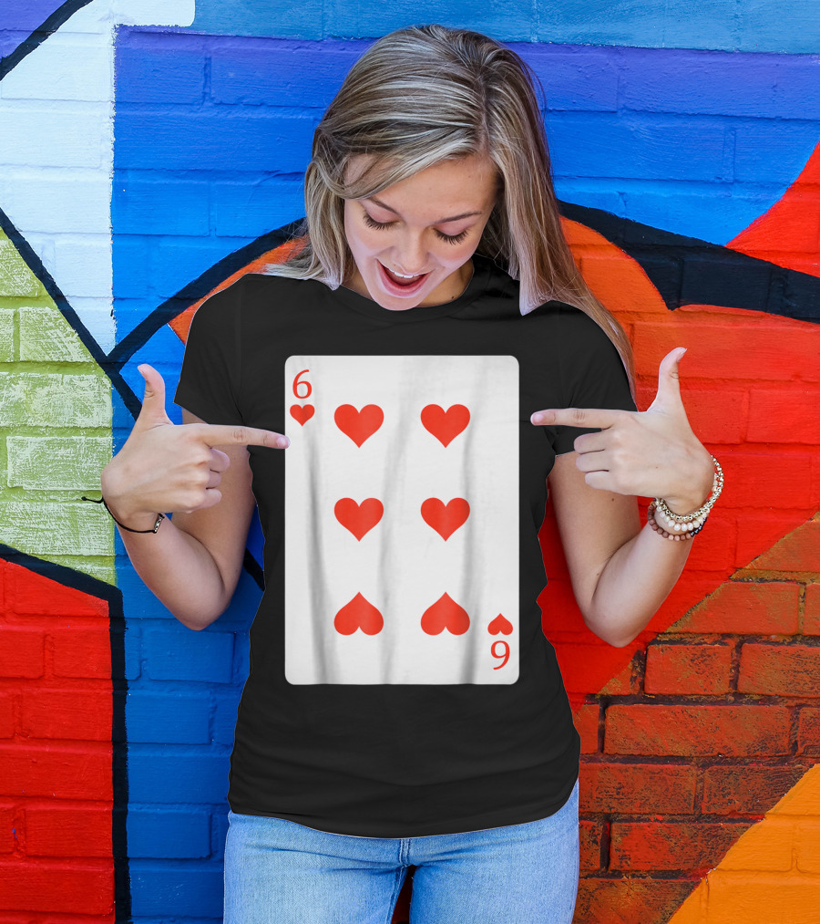Six Of Hearts Playing Card Costume Poker T-Shirt