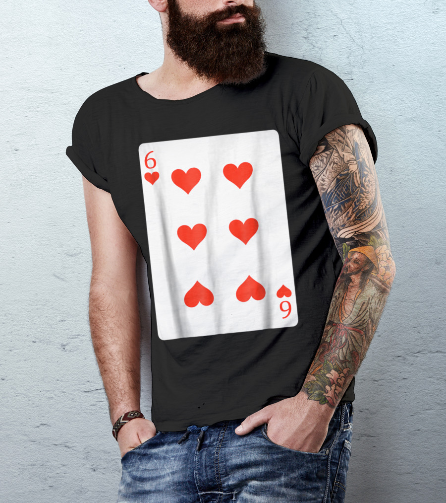 Six Of Hearts Playing Card Costume Poker T-Shirt