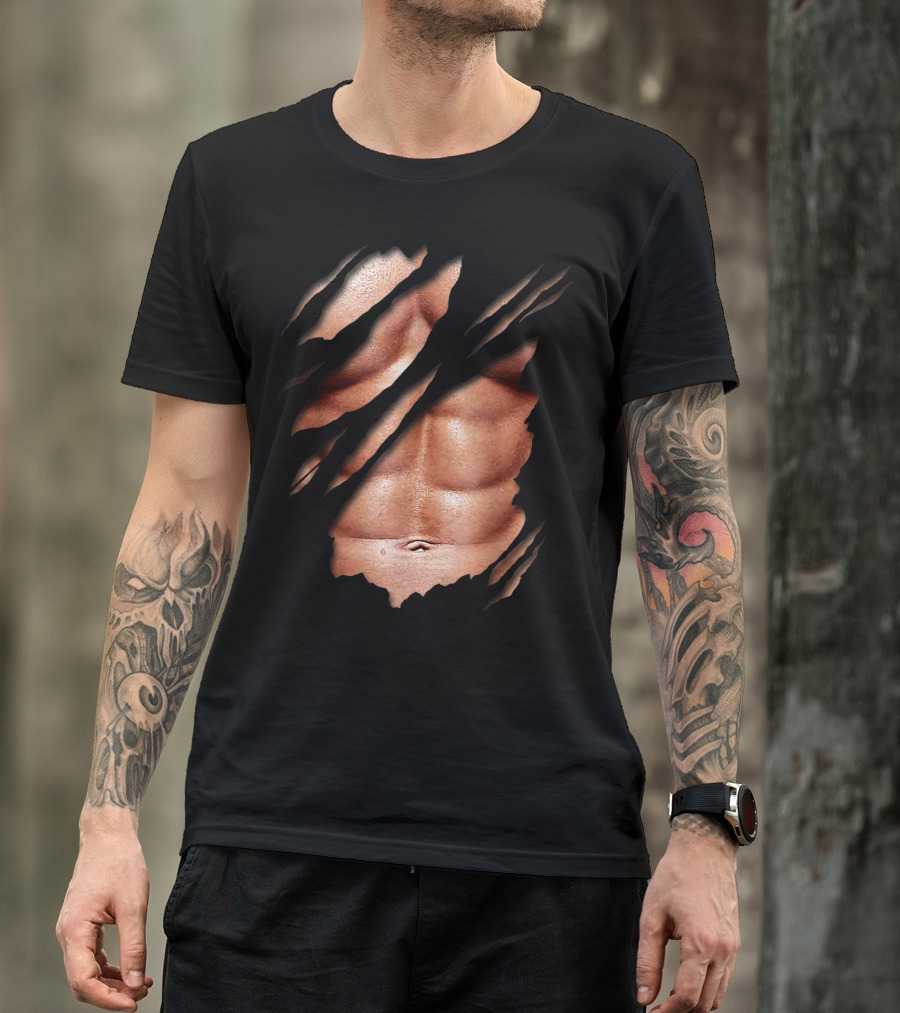 Six Pack Abs Torn Ripped Muscles Fitness Bodybuilder Tattoo T-Shirt