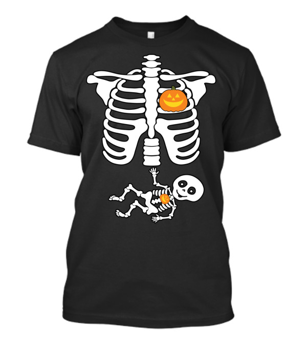 Skeleton Baby Halloween Pregnant Pumpkin Ribcage T-Shirt