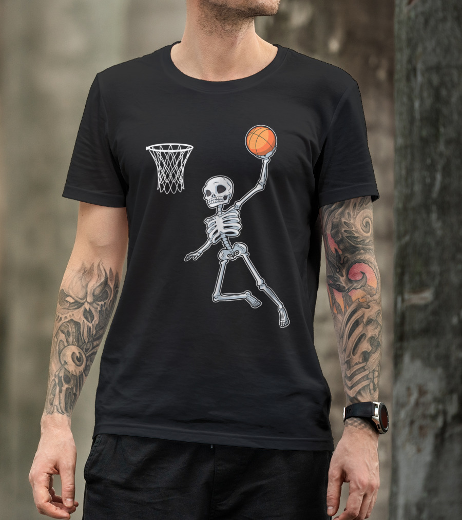 Skeleton Basketball Dunk Halloween Slam T-Shirt