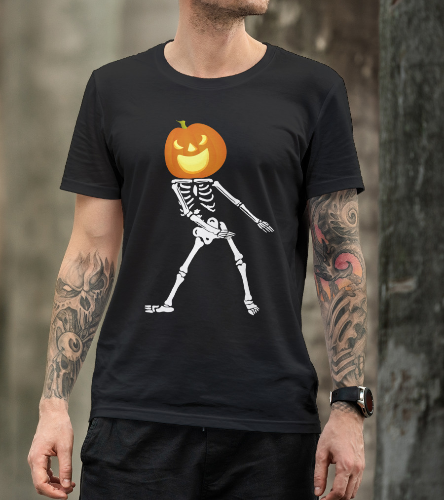 Skeleton Floss Dance Halloween Pumpkin Head Skeleton T-Shirt