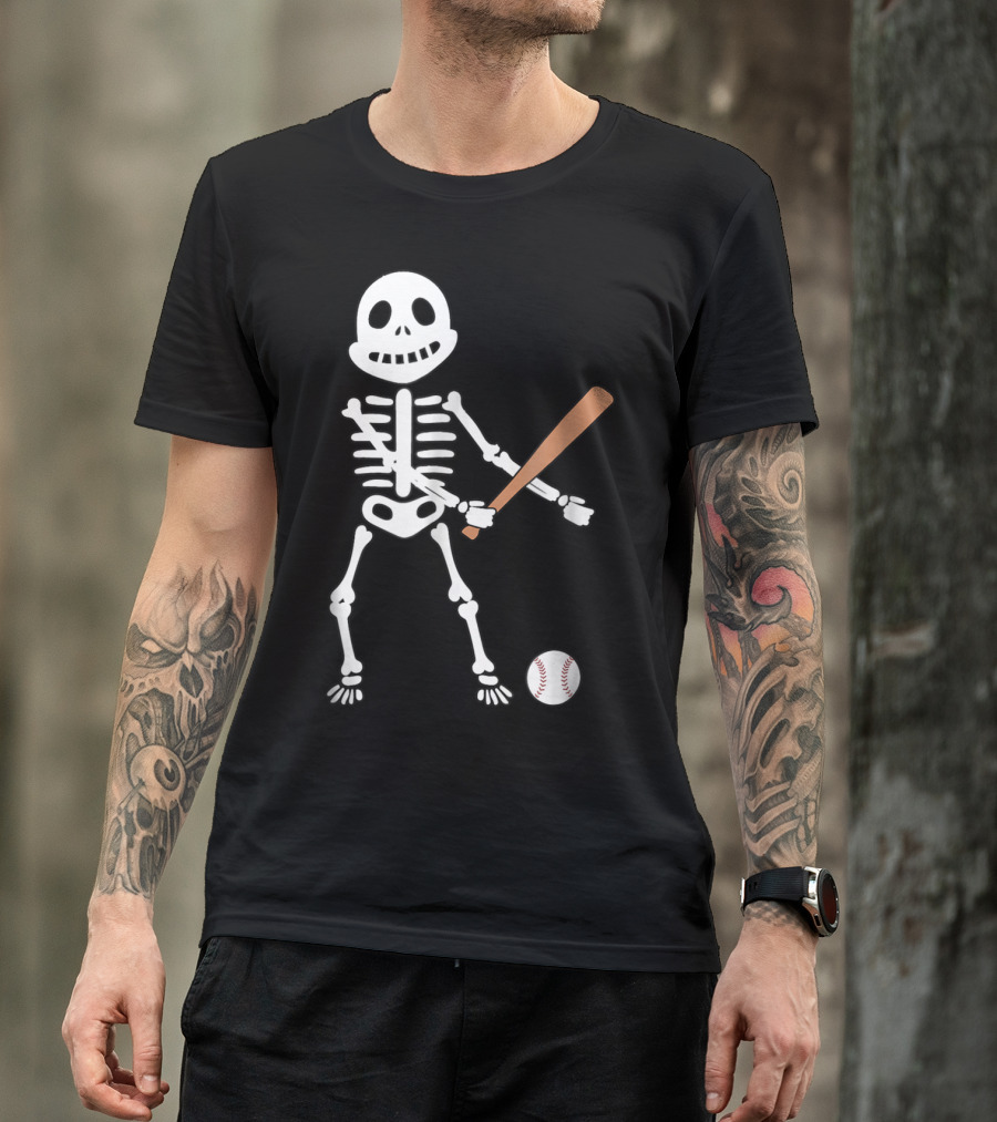 Skeleton Flossing Baseball Bat Dance T-Shirt