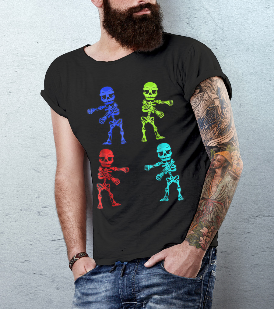 Multicolored Skeletons Flossing Dance Halloween Fun T-Shirt