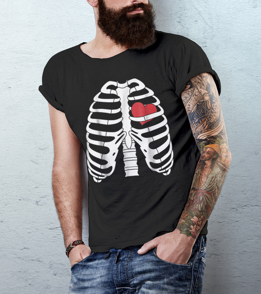 Skeleton Heart Halloween Ribs T-Shirt