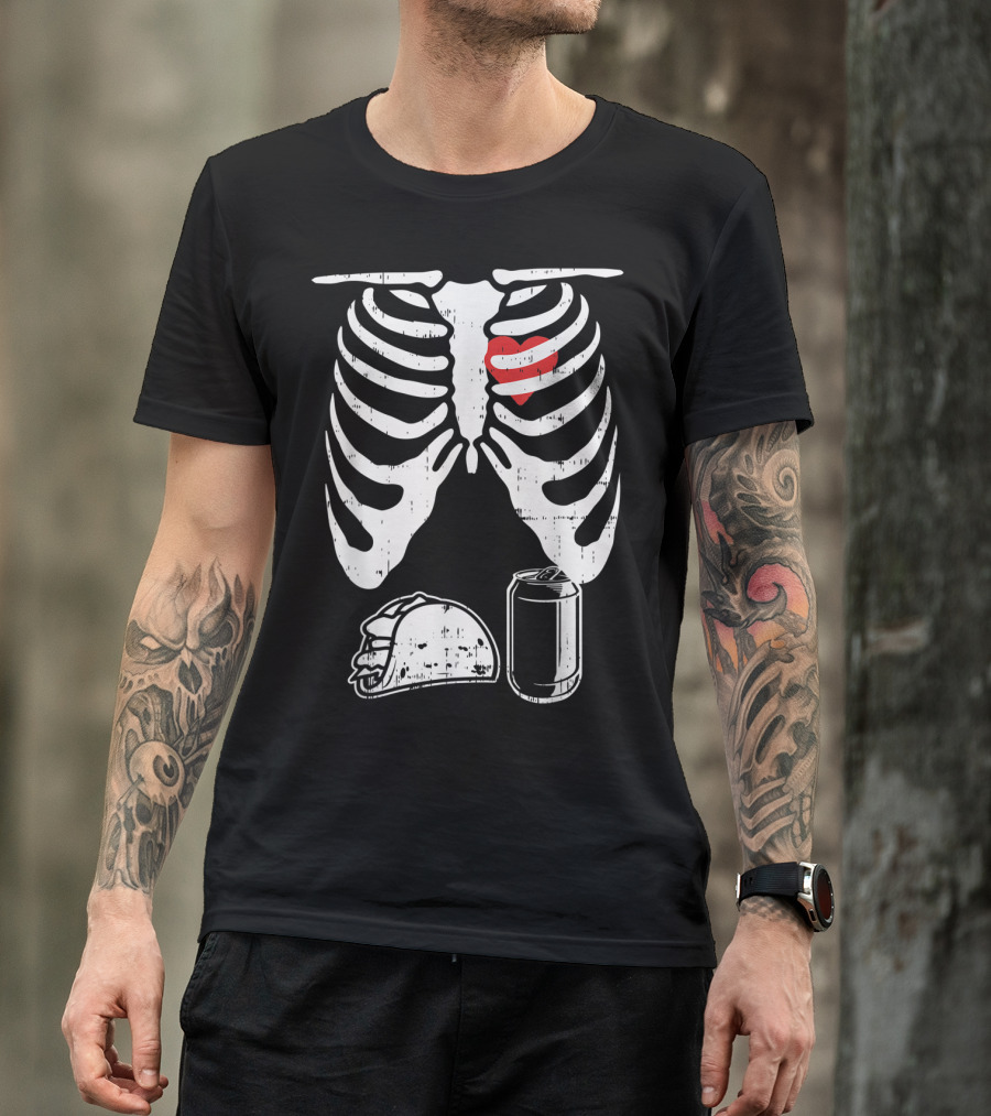 Skeleton Xray Halloween Taco Beer Pregnancy Heart T-Shirt