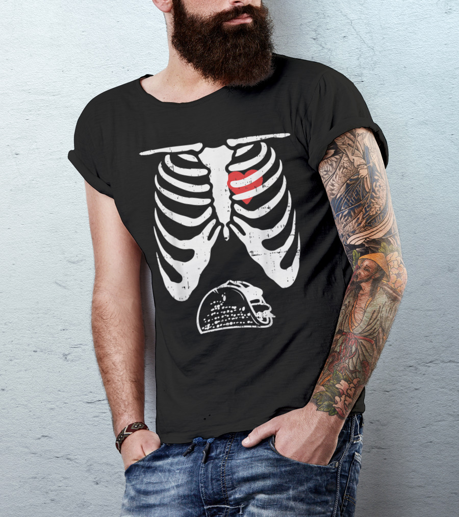 Skeleton Pregnancy Taco Mexican Baby Shower Heart Ribcage T-Shirt
