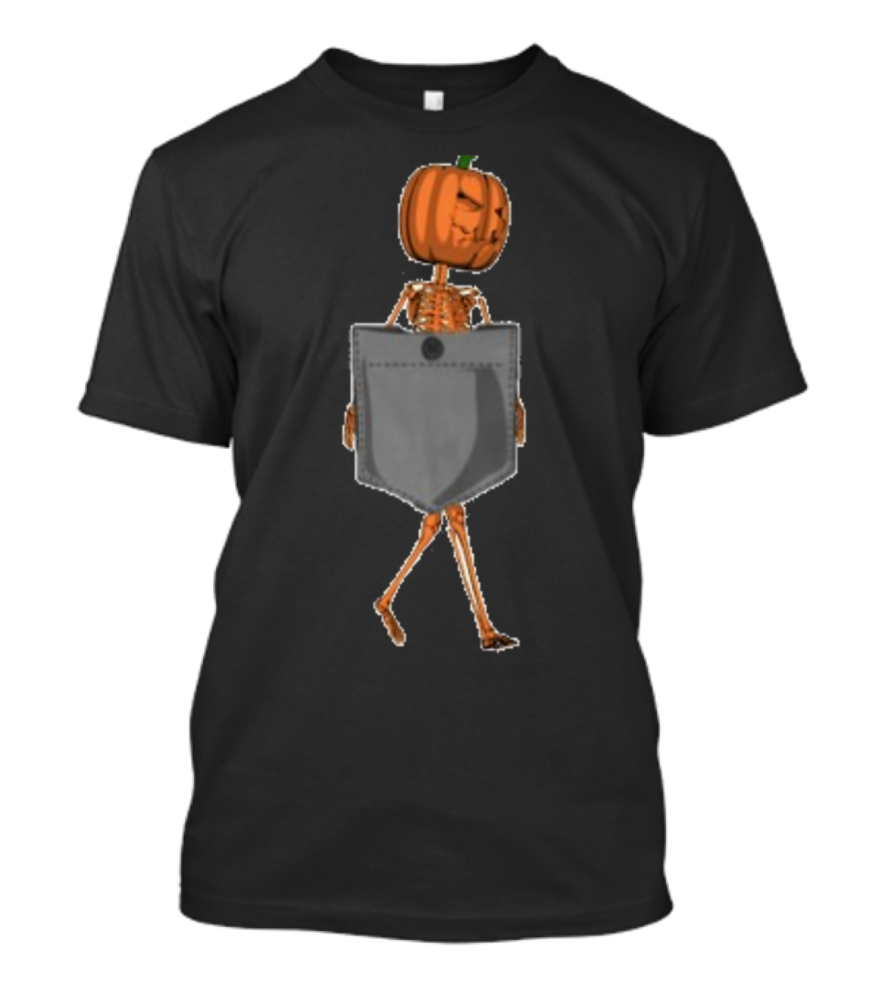 Skeleton Pumpkin Cute Halloween Walking Pocket T-Shirt