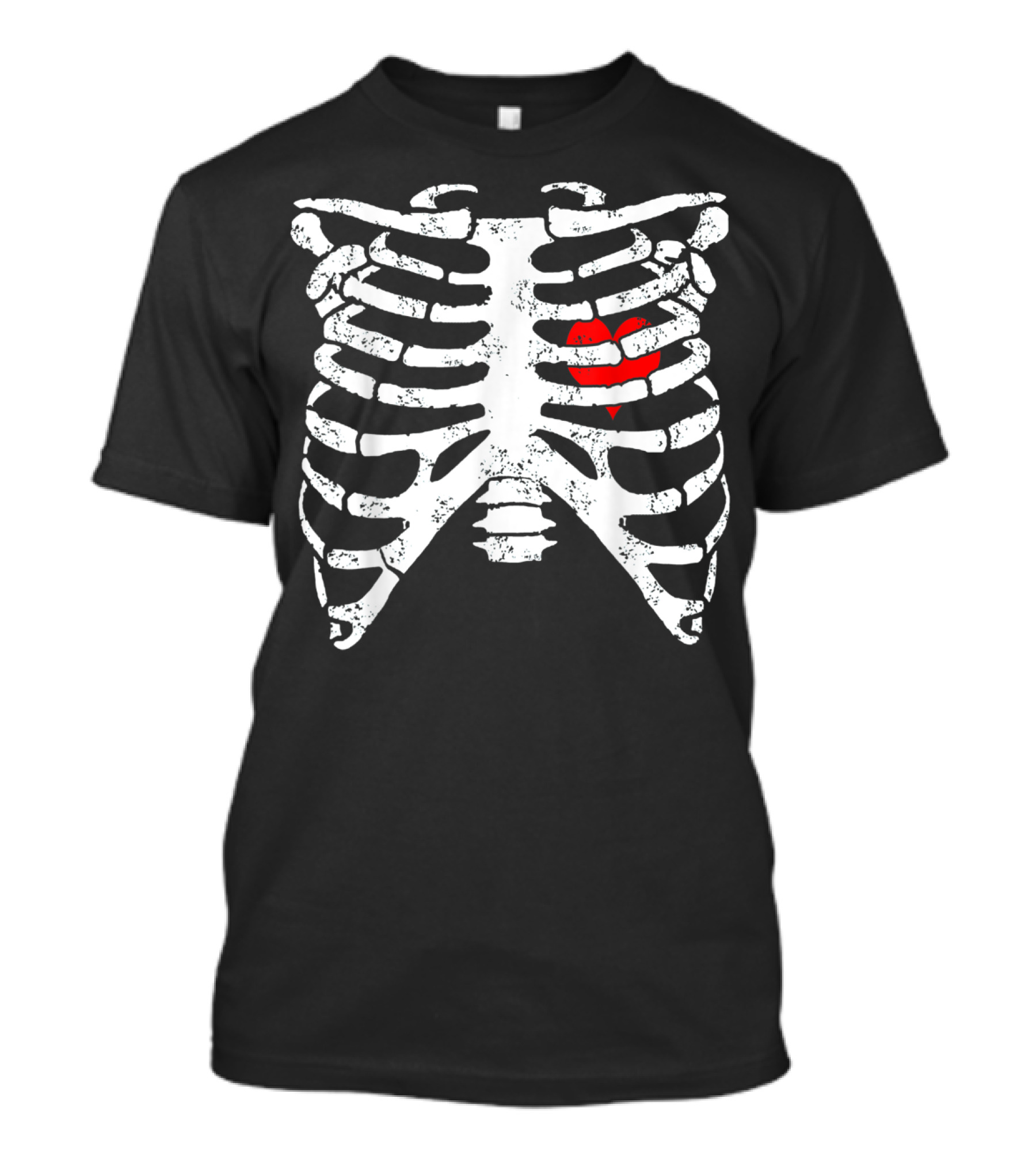 Skeleton Ribcage With Red Heart Motif T-Shirt