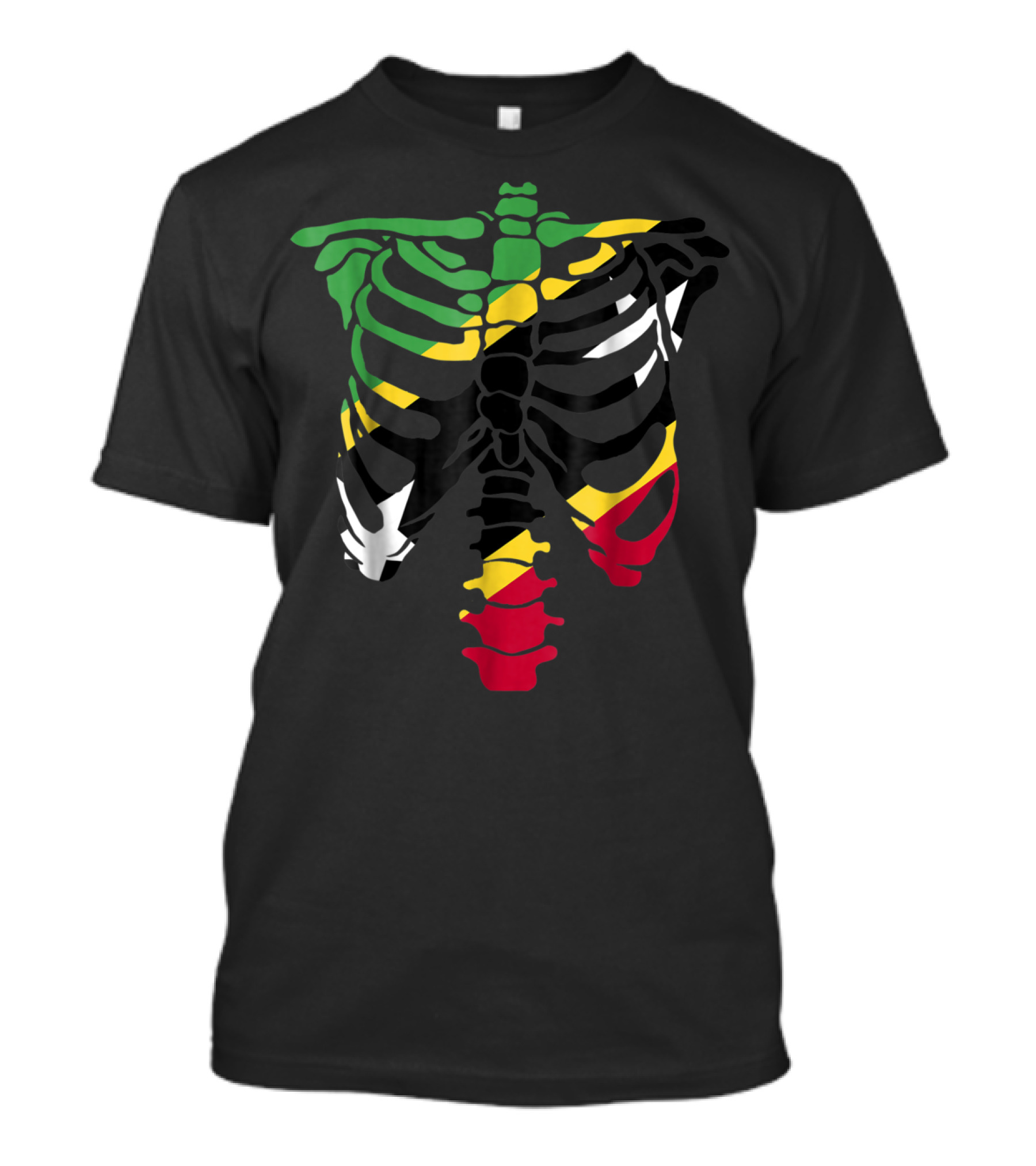 Skeleton Ribcage Saint Kitts Flag Colors T-Shirt