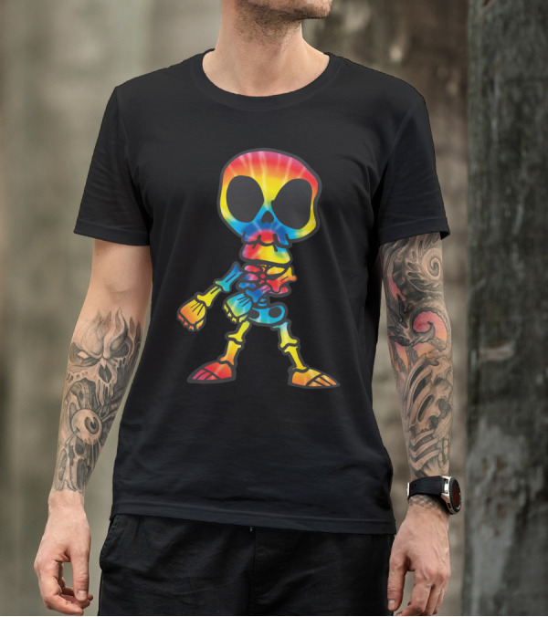 Skeleton Skull Flossing Move Halloween Tie Dye T-Shirt