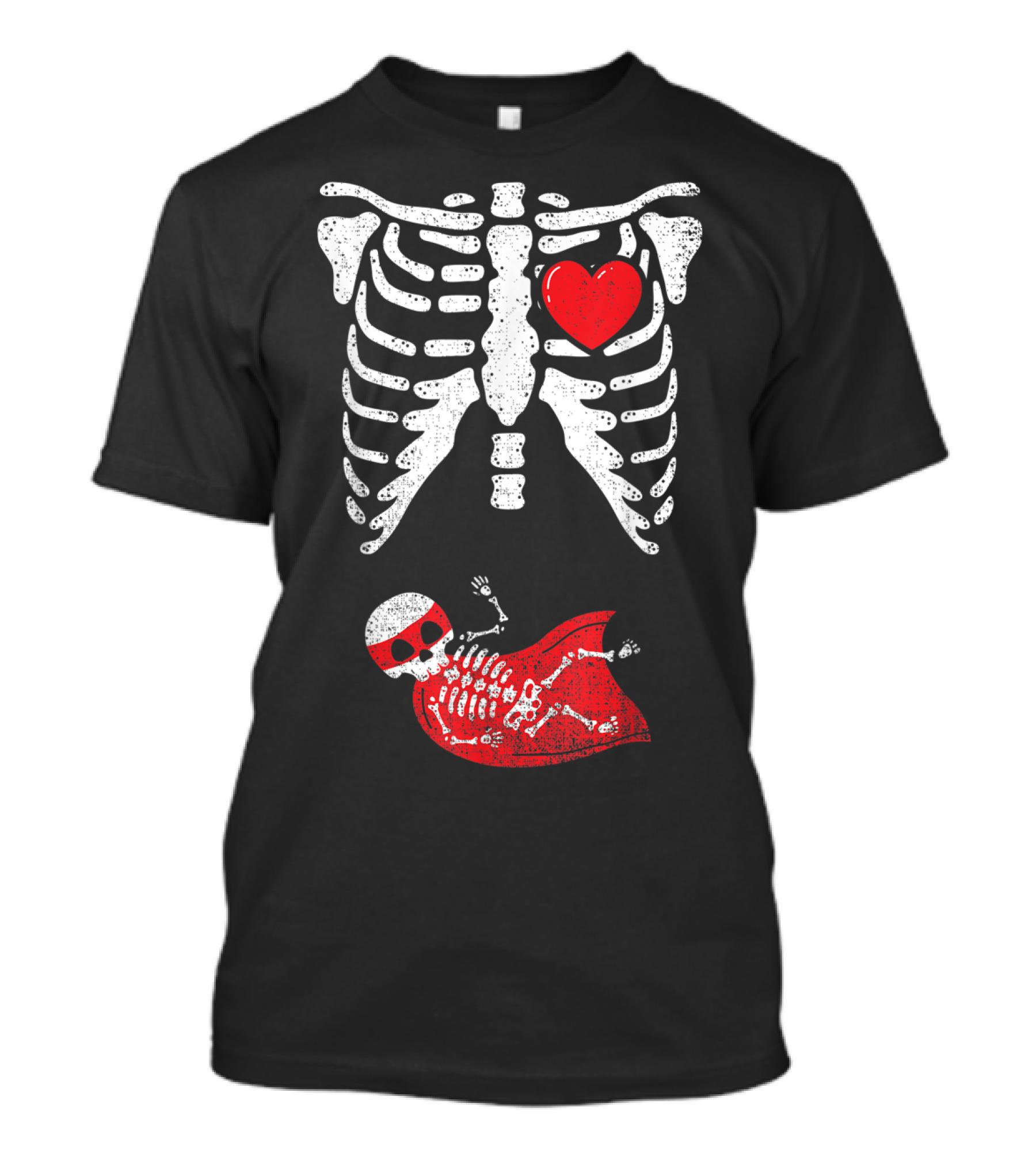 Skeleton Superhero Pregnancy Announcement Baby Skeleton With Cape And Heart T-Shirt