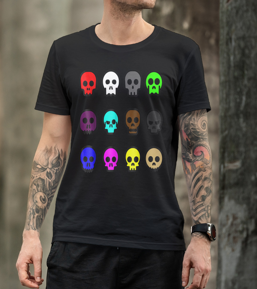 Colorful Comic Skull Collection I Love T-Shirt