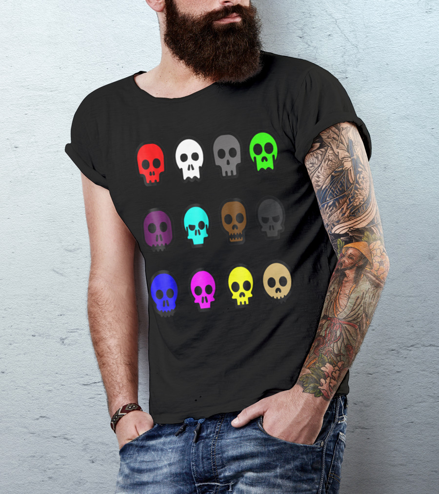 Colorful Comic Skull Collection I Love T-Shirt