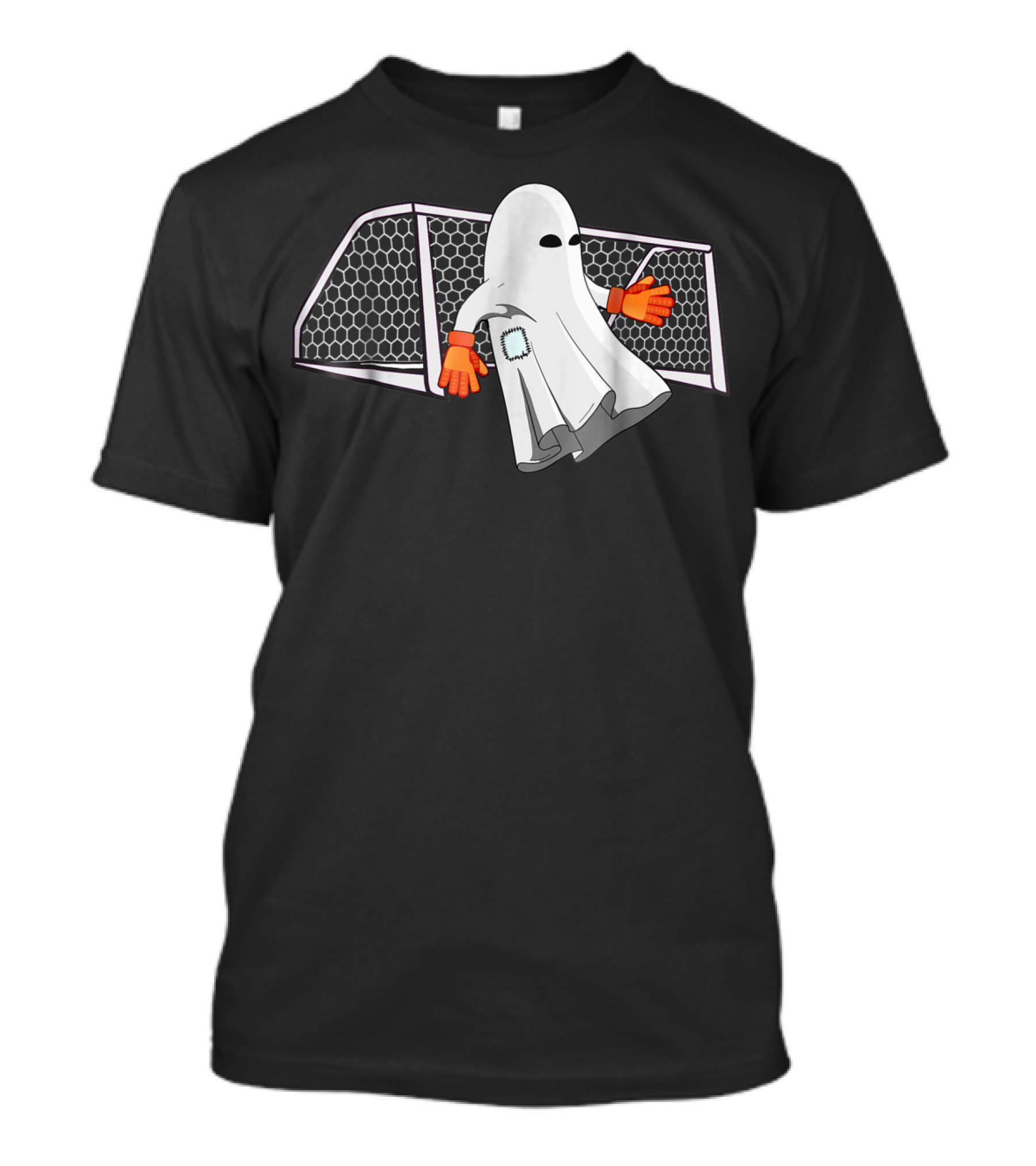 Soccer Halloween Ghost In Goalkeeper Gloves With Soccer Net T-Shirt