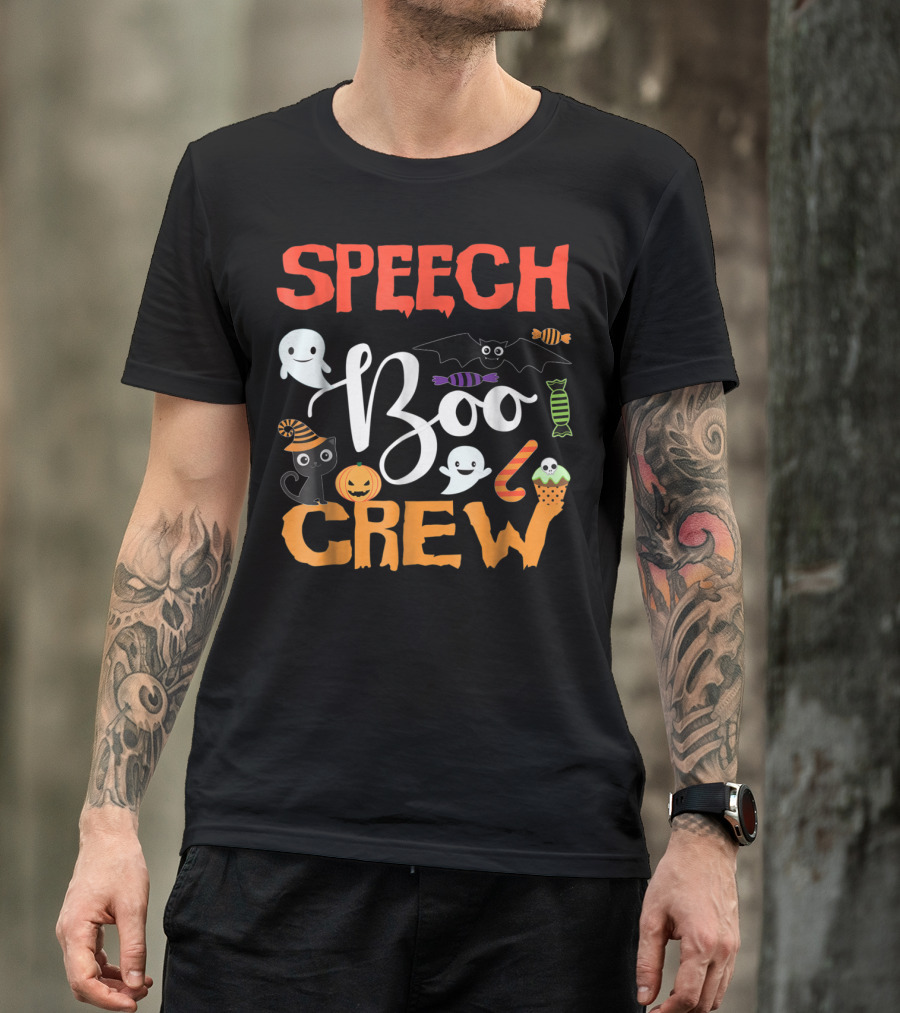 Speech Teacher Boo Crew Ghosts Bats Candy Pumpkin Cat T-Shirt