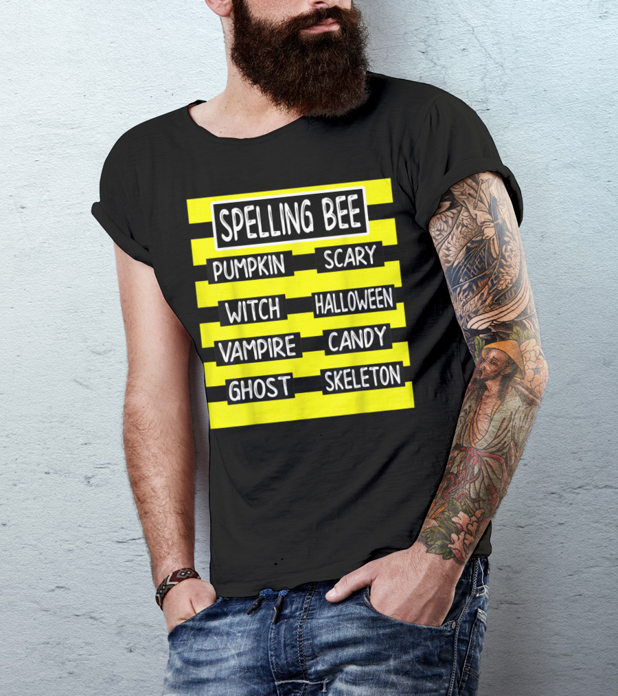 Spelling Bee Pumpkin Scary Witch Halloween Vampire Candy Ghost Skeleton T-Shirt