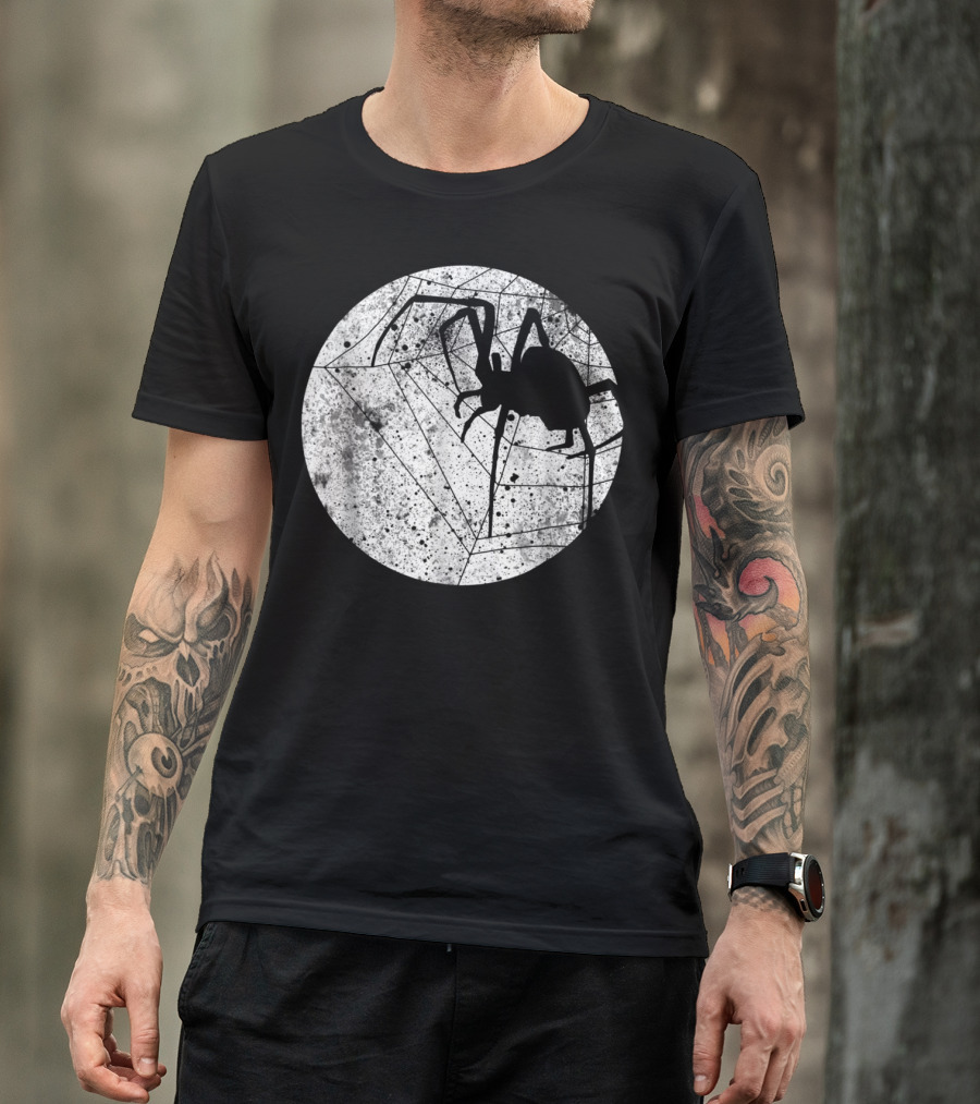 Spider Web In Moon With Black Silhouette Of Spider T-Shirt
