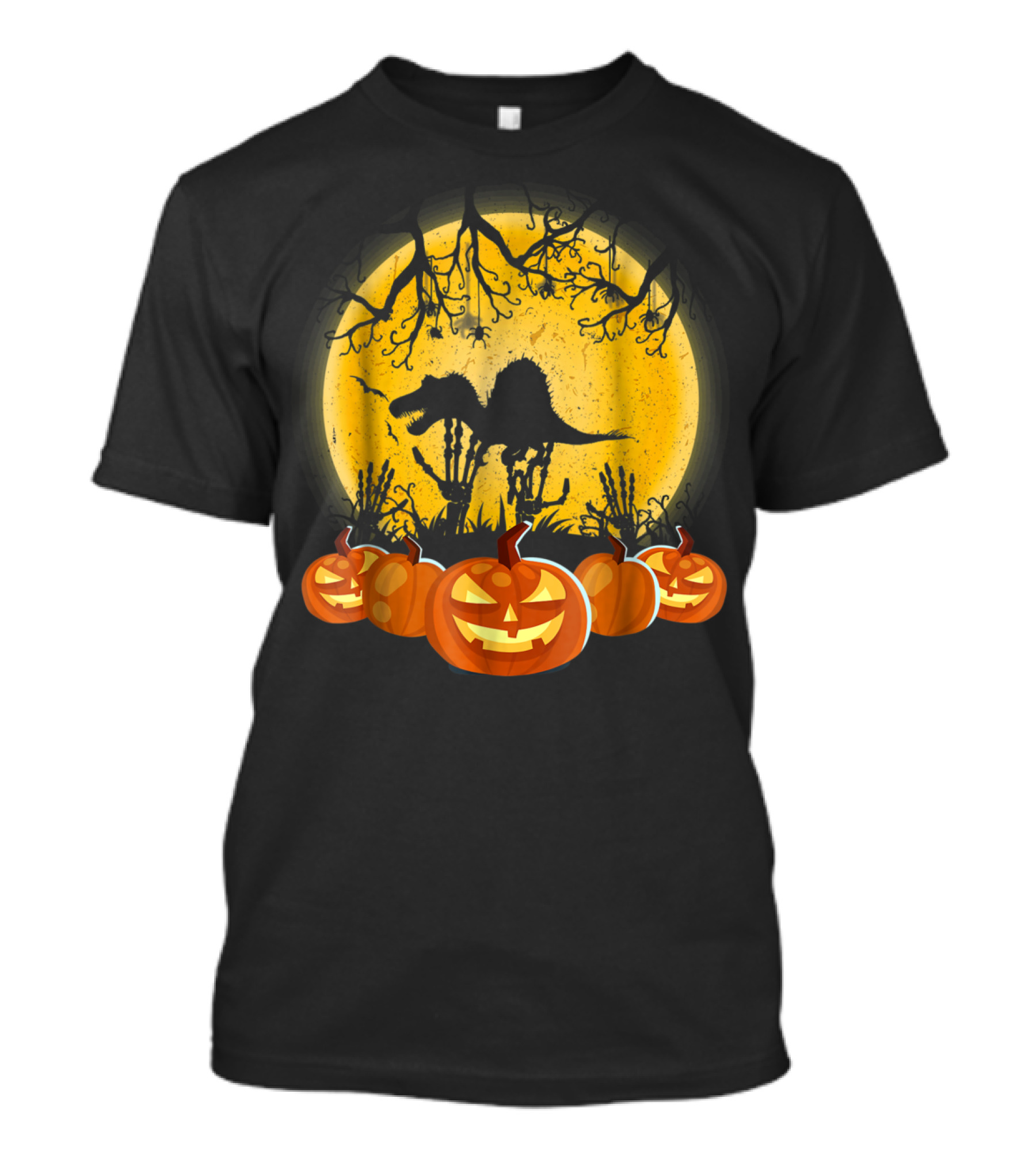 Spinosaurus Pumpkin Halloween Moon Shadow With Jack-O'-Lanterns T-Shirt