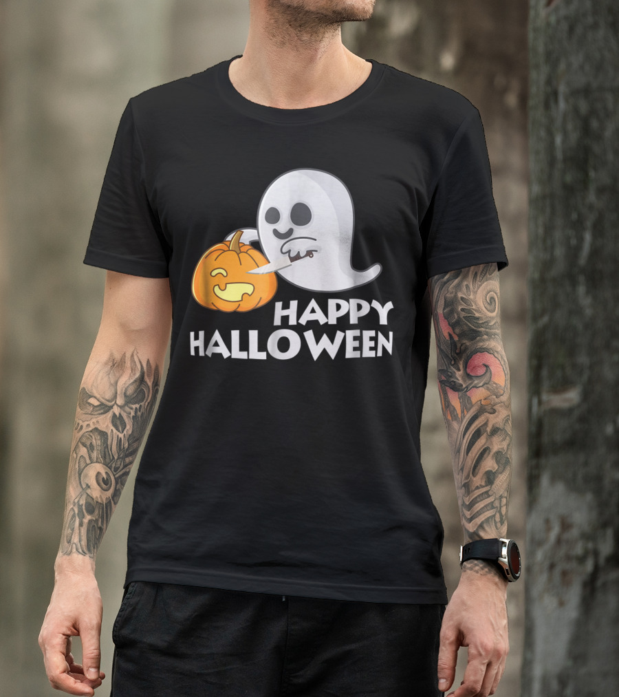 Happy Halloween Ghost And Carved Pumpkin Duo T-Shirt