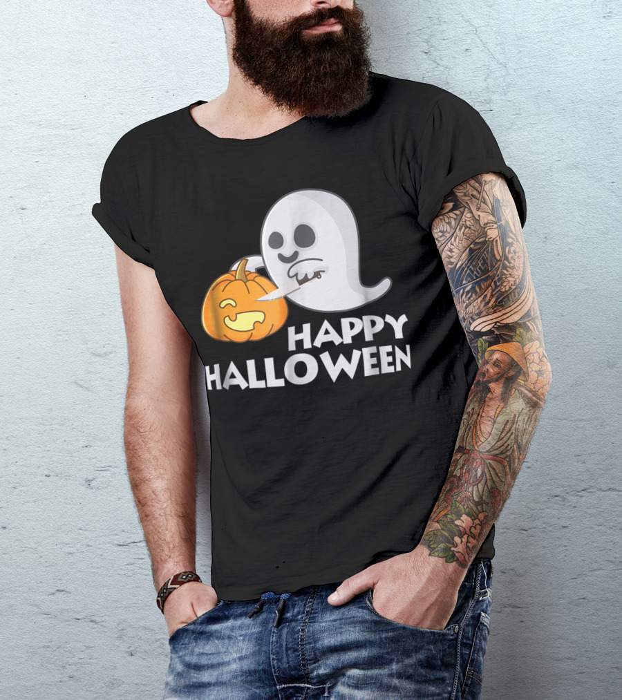 Happy Halloween Ghost And Carved Pumpkin Duo T-Shirt