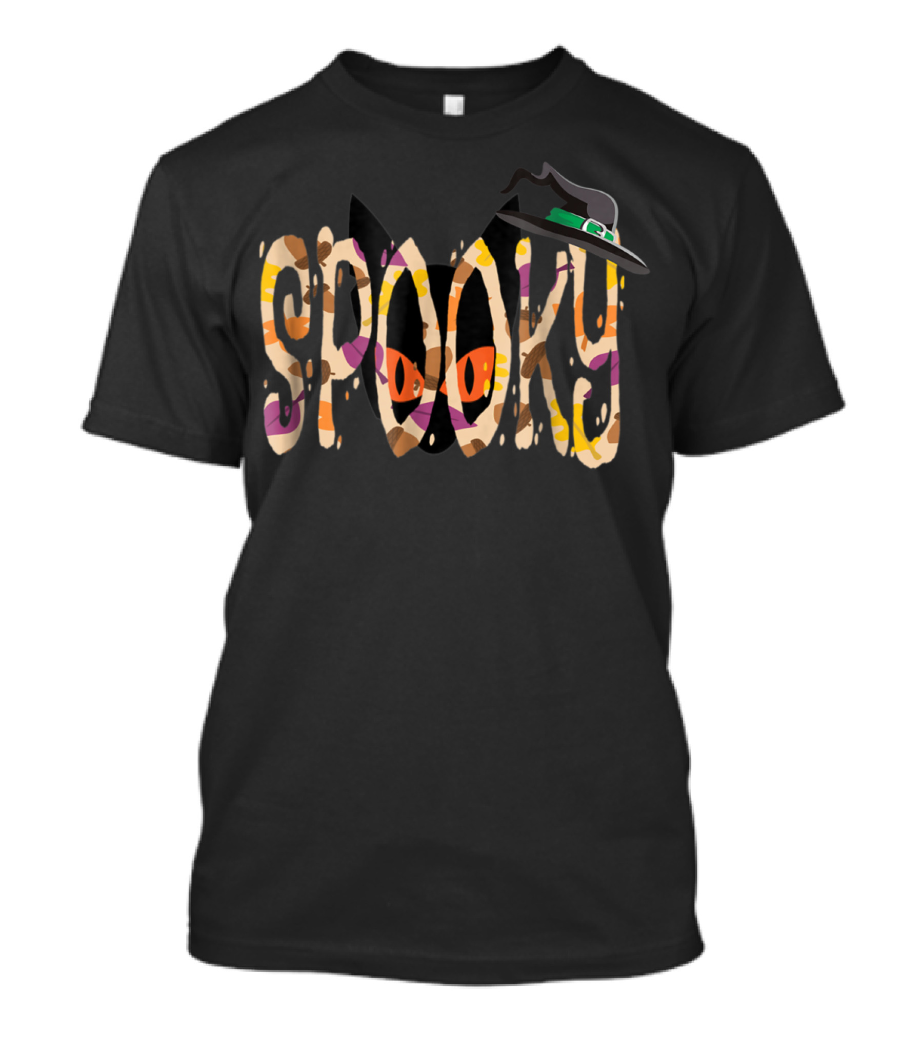 Spooky Witch Halloween Cat With Hat And Eyes T-Shirt