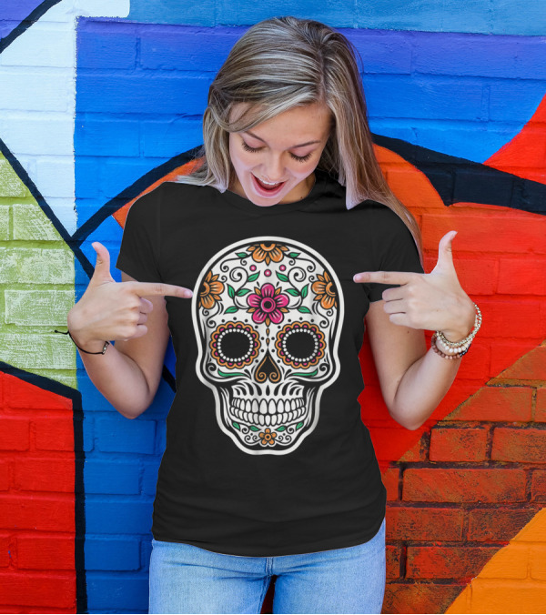 Sugar Skull Costume Halloween Floral Día De Los Muertos T-Shirt