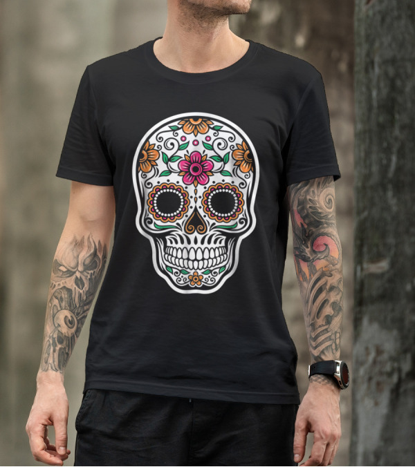 Sugar Skull Costume Halloween Floral Día De Los Muertos T-Shirt