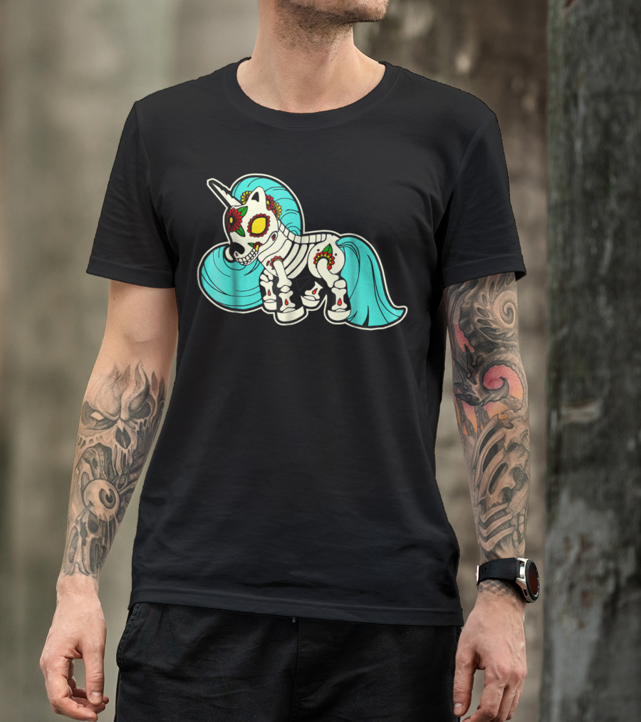 Sugar Skull Unicorn Dia De Los Muertos Mexican T-Shirt