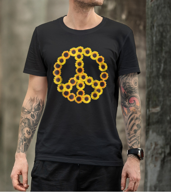 Sunflower Peace Symbol Floral Arrangement T-Shirt