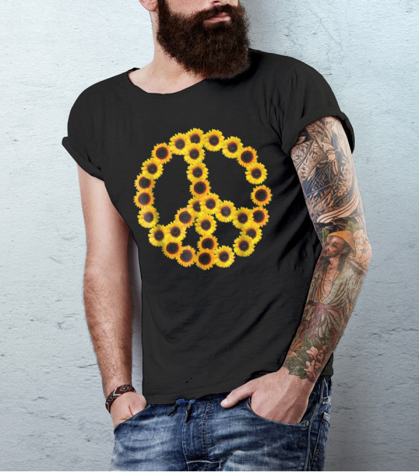 Sunflower Peace Symbol Floral Arrangement T-Shirt