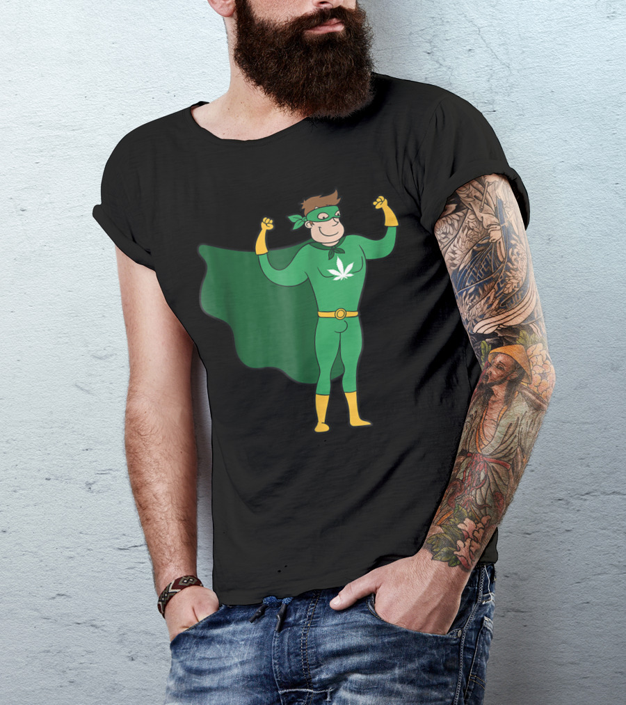 Superhero Weed Man Cannabis Leaf Costume Halloween T-Shirt