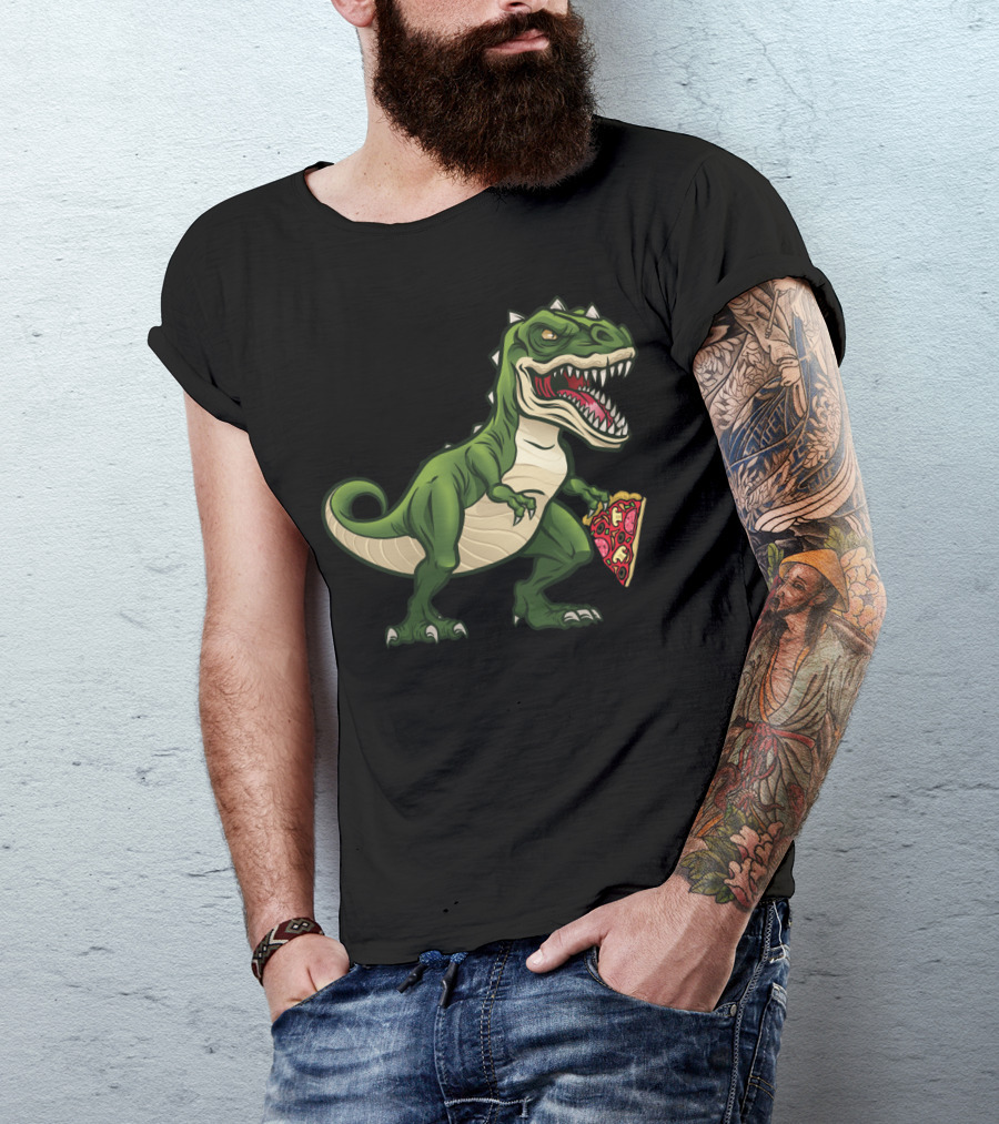 Trick Or Treat T Rex Dinosaur With Pizza Halloween T-Shirt