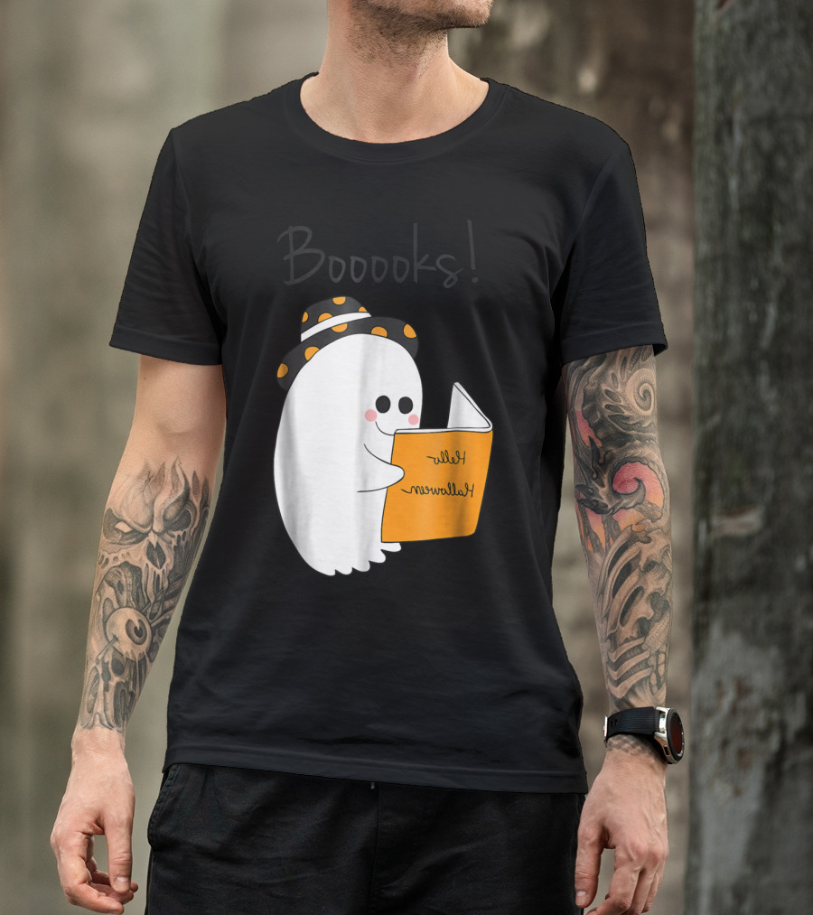 Booooks Ghost Reading Happy Halloween Teacher Librarian Costume T-Shirt