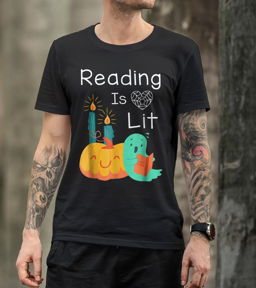 Teacher Librarian Halloween Costume Reading Is Lit Horror Stories T-Shirt