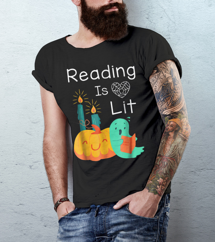 Teacher Librarian Halloween Costume Reading Is Lit Horror Stories T-Shirt