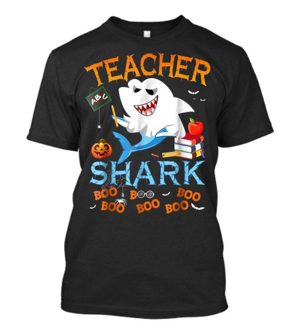 Teacher Shark Boo Halloween ABC Pumpkin Bat Apple Books T-Shirt