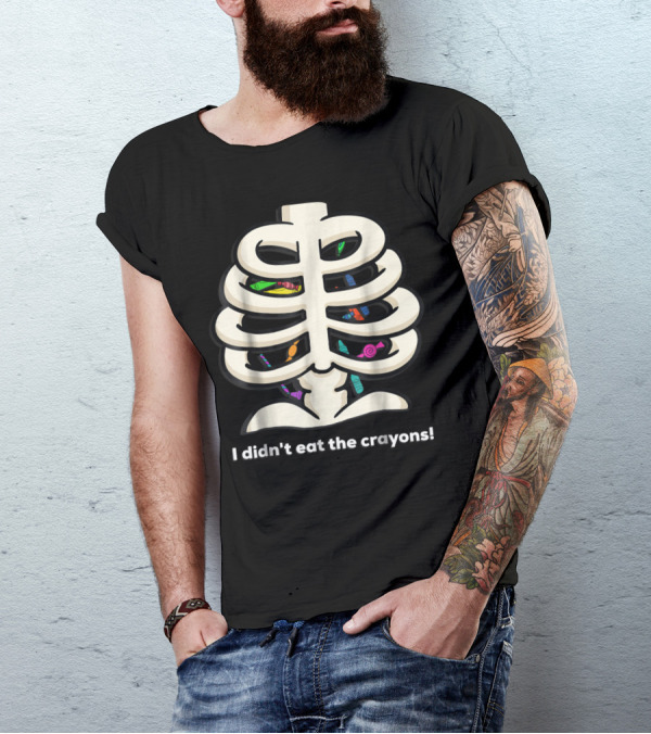 Teachers Halloween Skeleton I Didn't Eat The Crayons T-Shirt