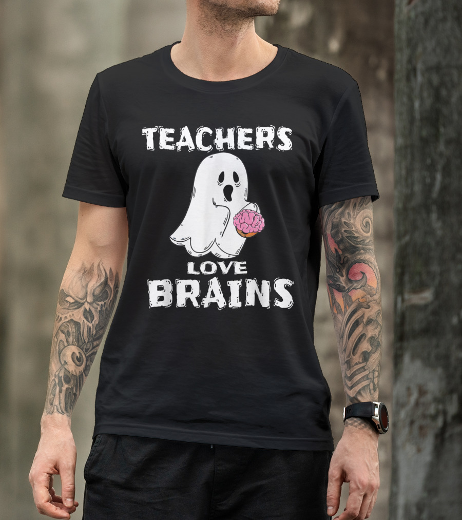 Teachers Love Brains Ghost Holding Brain T-Shirt
