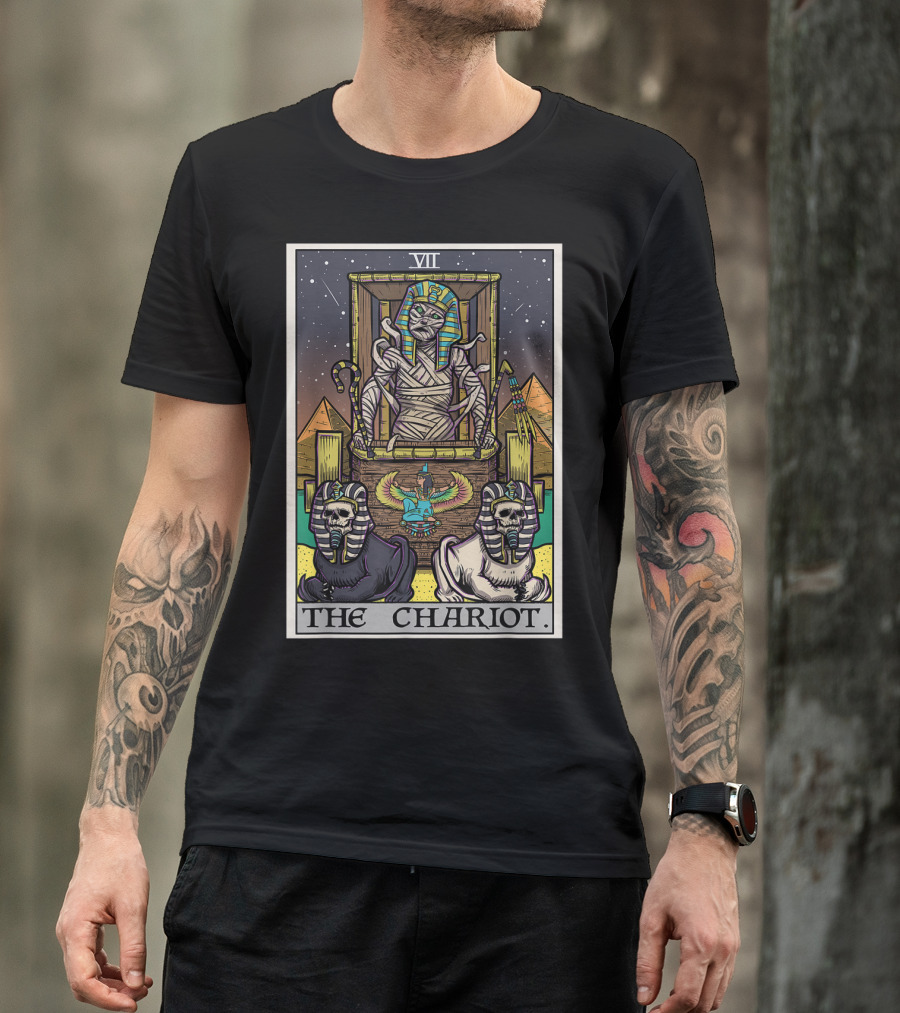 The Chariot Tarot Card Mummy Pharaoh Pyramids Halloween Gothic T-Shirt