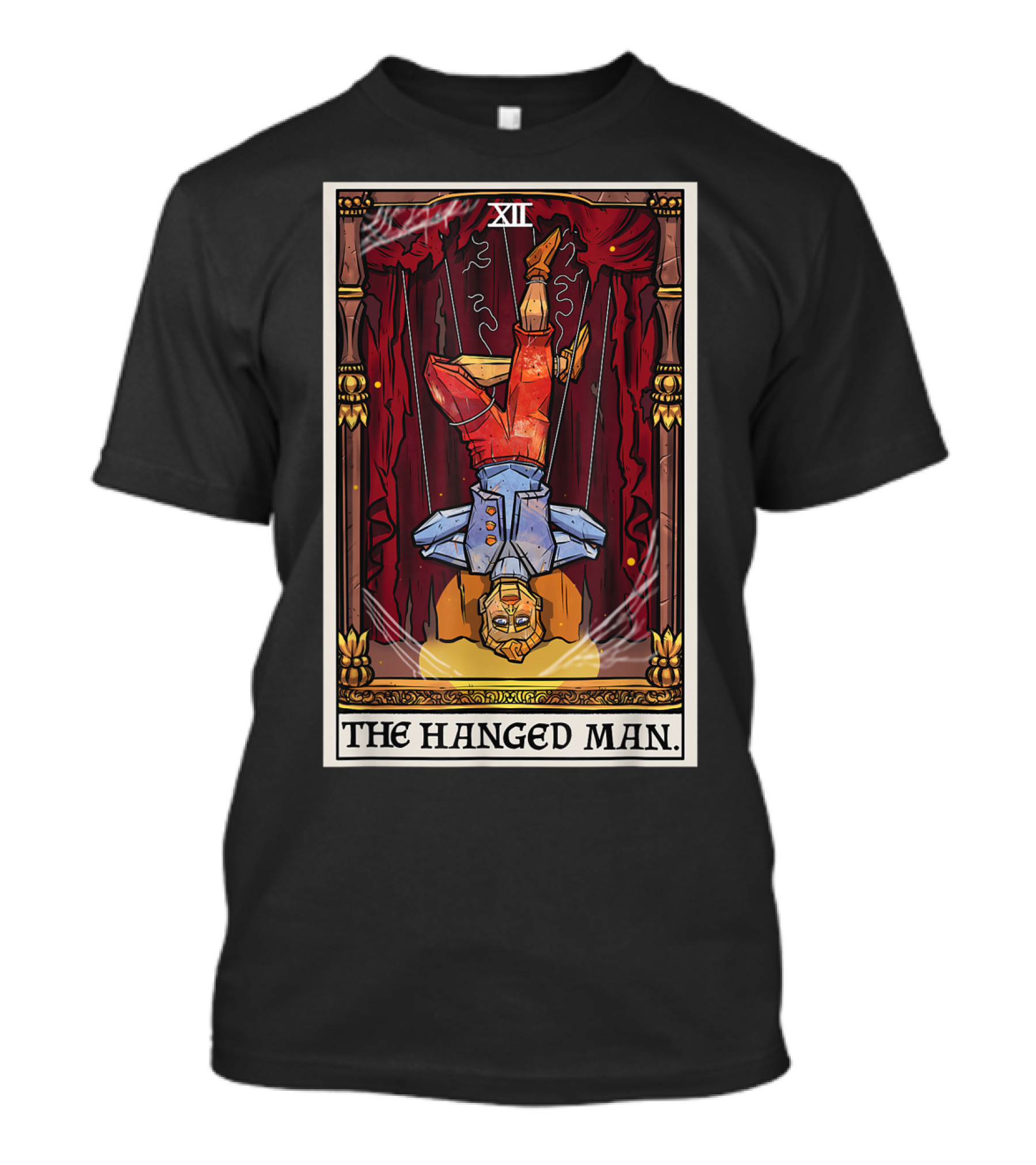 XII The Hanged Man Tarot Card With Upside Down Puppet On Stage T-Shirt