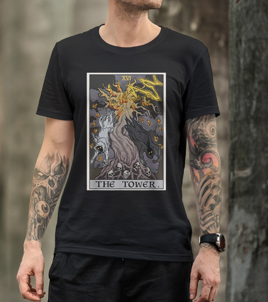 XVI The Tower Tarot Card Halloween Tree Of Life T-Shirt