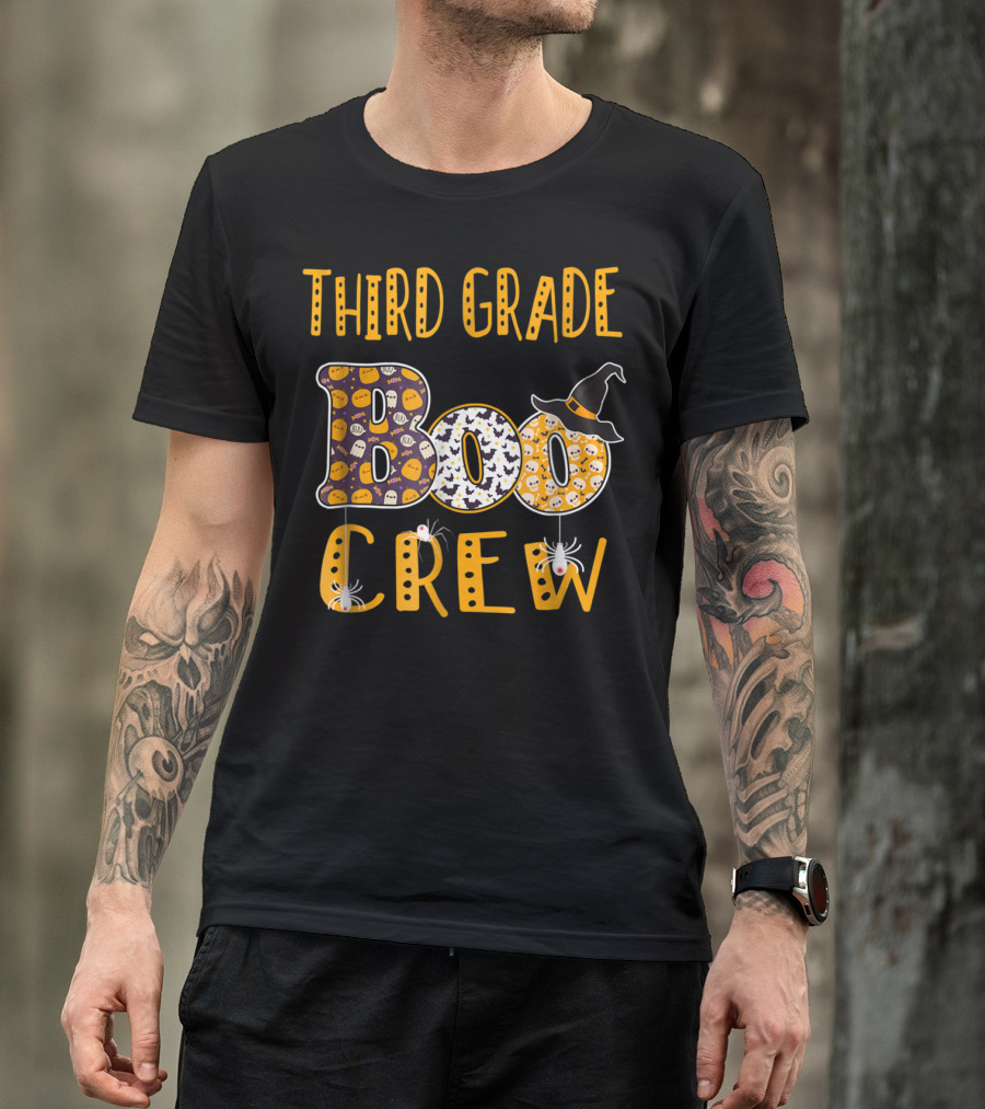 Halloween Third Grade Boo Crew Teacher Ghosts And Spiders T-Shirt