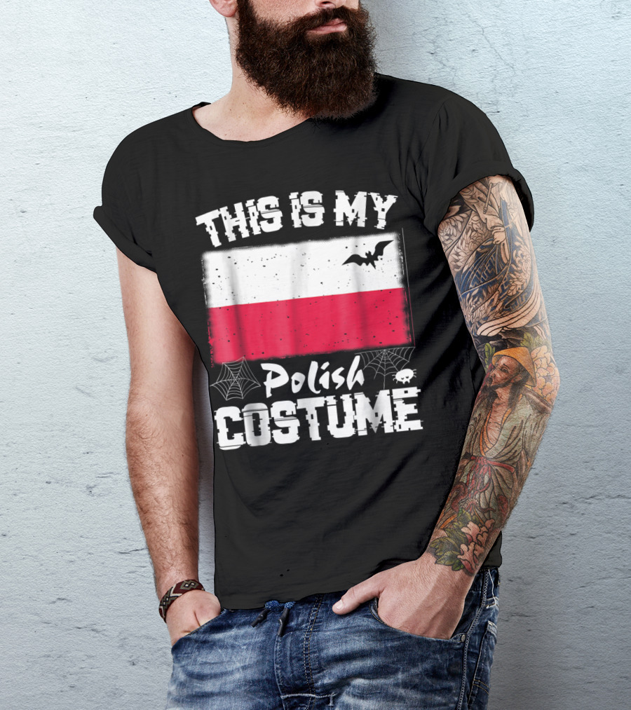 This Is My Polish Costume Halloween Poland Flag With Bat And Spiderwebs T-Shirt