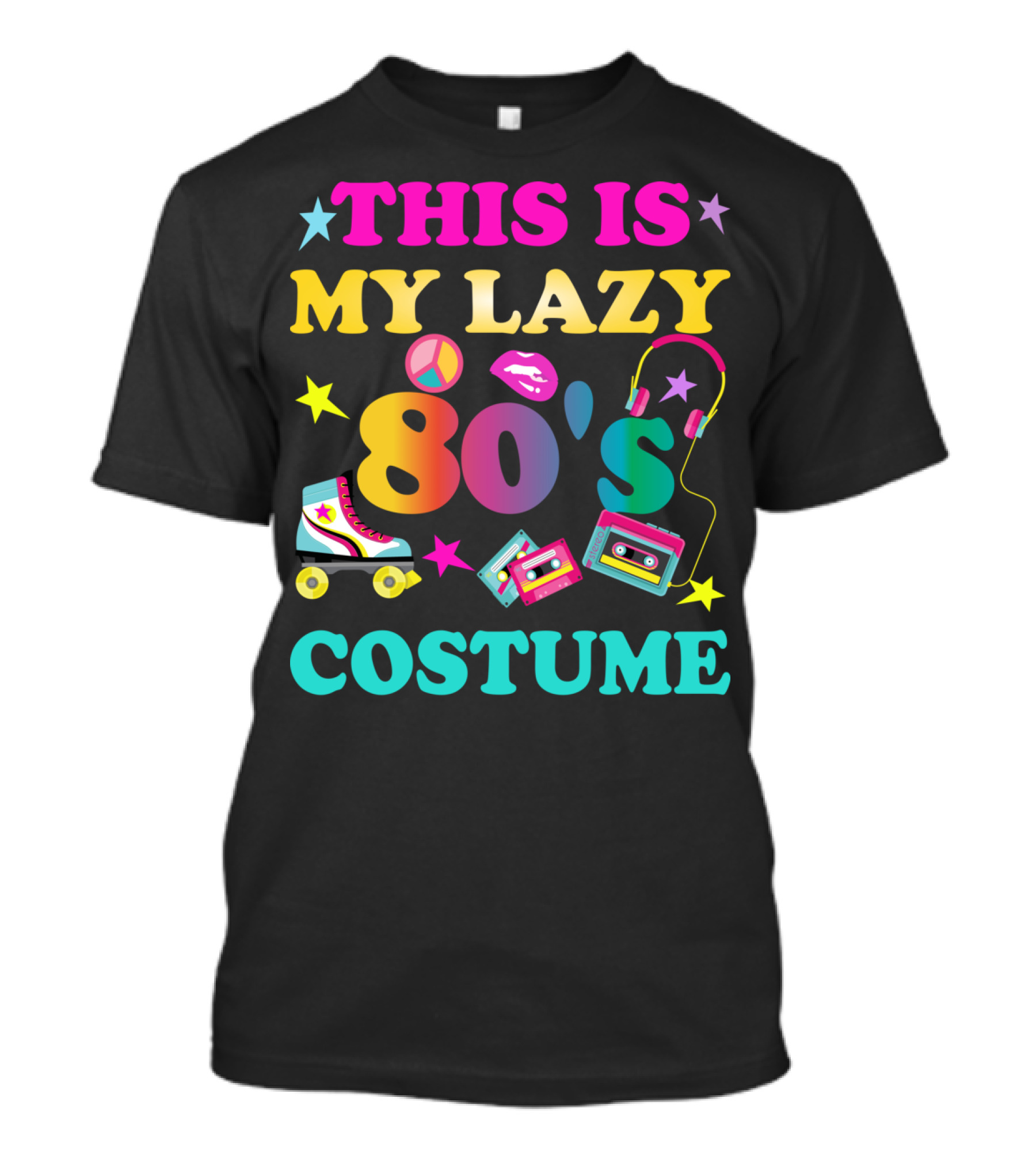 This Is My Lazy 80's Costume Roller Skates Cassette Tapes Headphones Retro Icons T-Shirt