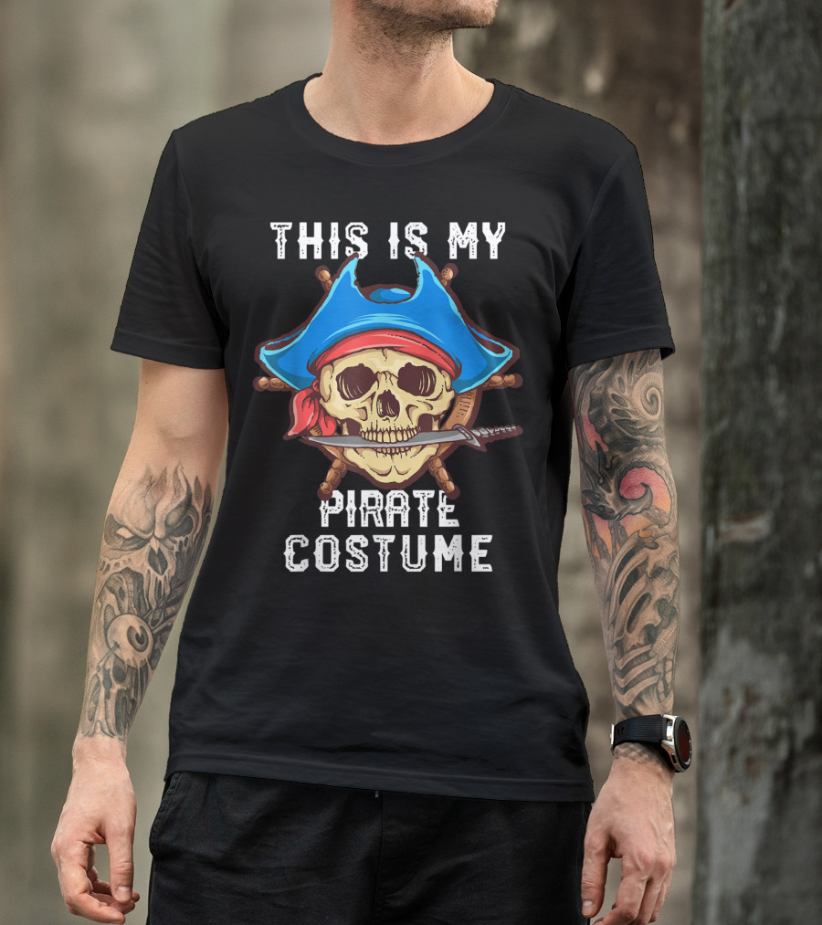 This Is My Pirate Costume Skull With Sword And Blue Hat T-Shirt