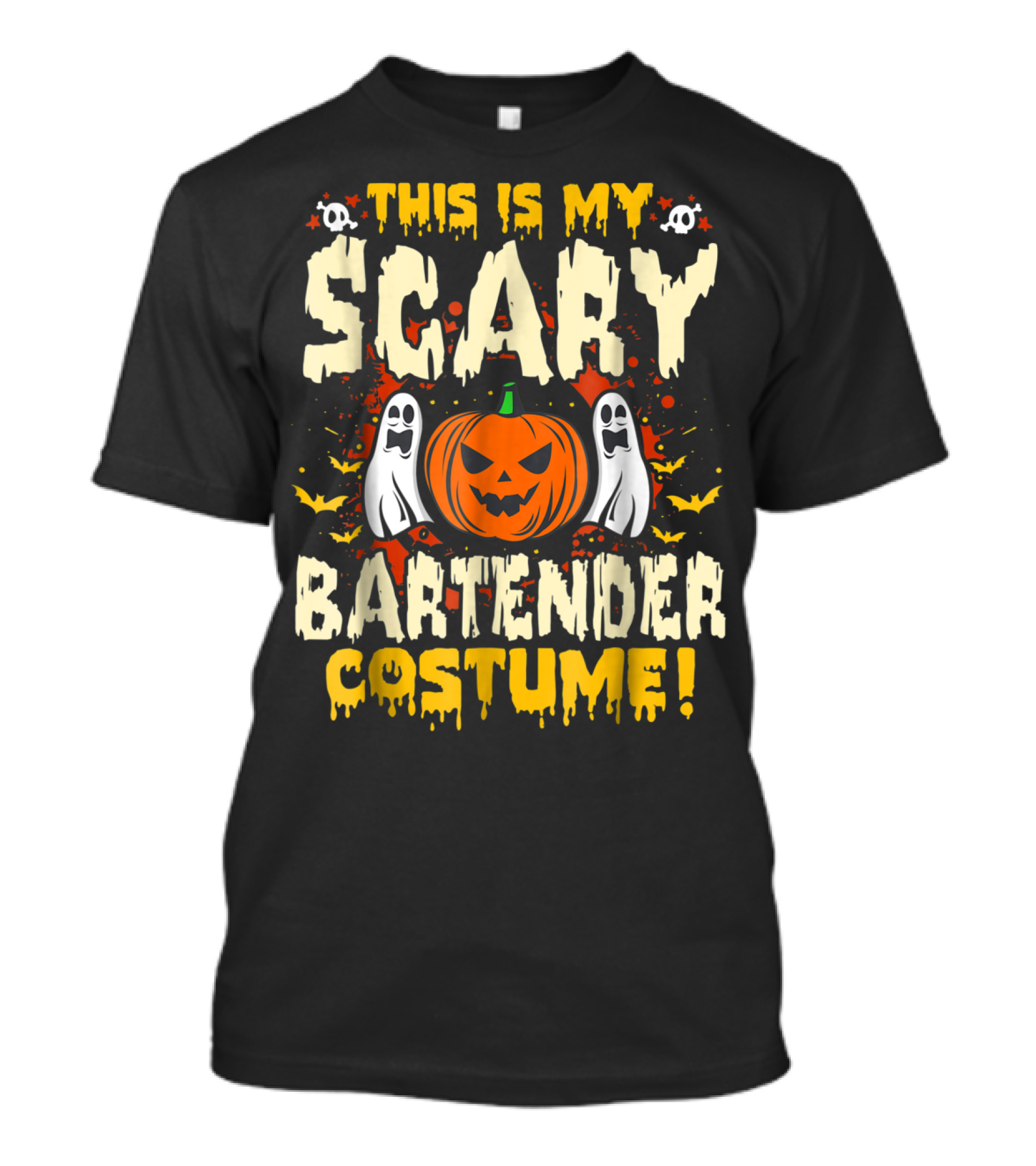 THIS IS MY SCARY BARTENDER COSTUME HALLOWEEN PUMPKIN GHOSTS SKULLS BAT T-Shirt