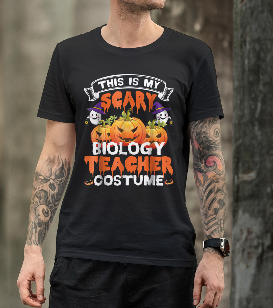 This Is My Scary Biology Teacher Costume With Pumpkins And Ghosts T-Shirt