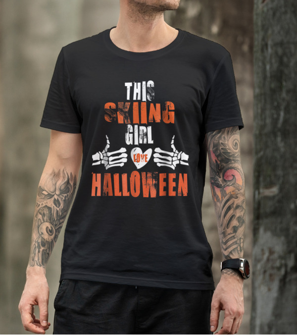 This Skiing Girl Love Halloween Skeleton Hands T-Shirt